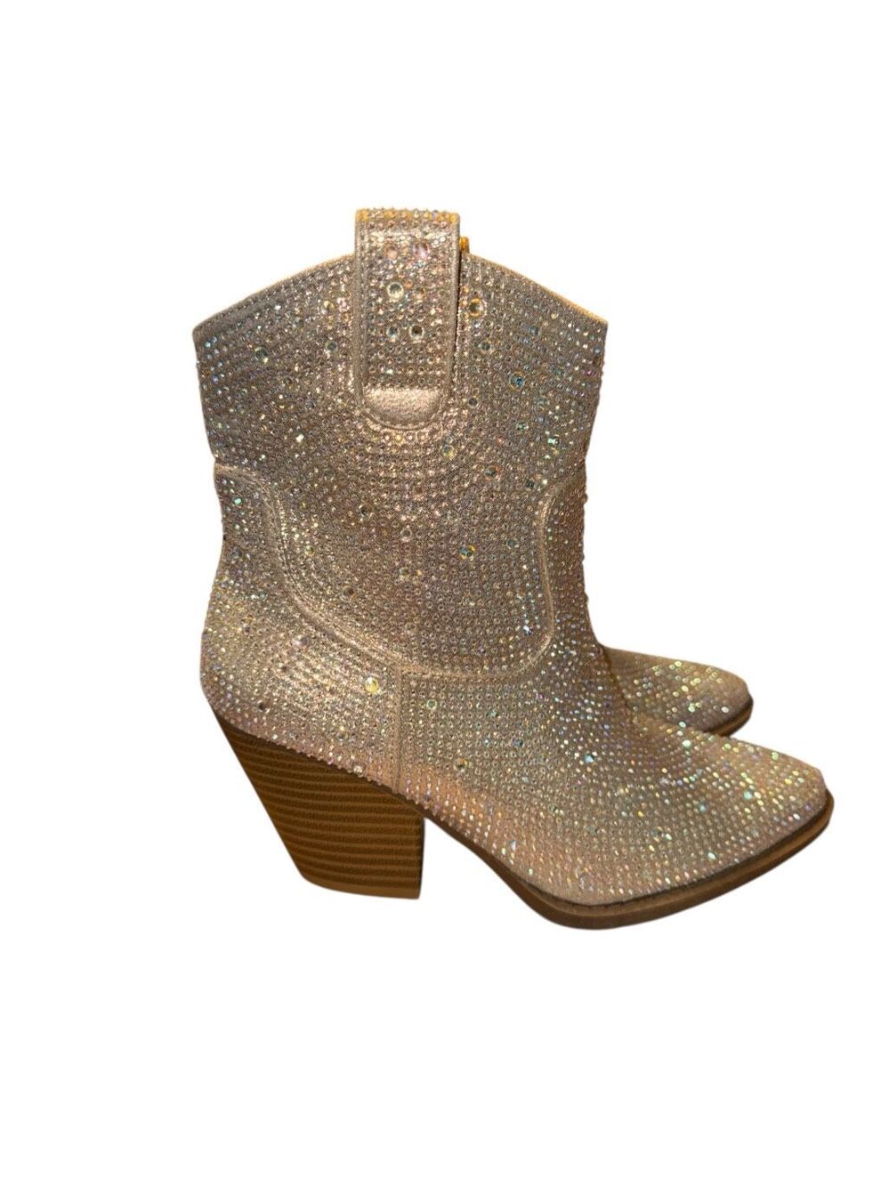 Forever Cowboy Western Ankle Boots Rhinestone Bling River01 Champagne Size 6 - Picture 2 of 5